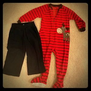 Carter's reindeer PJs, black fleece pants,2T